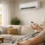 aparat de aer condiționat inverter montat într-un living modern