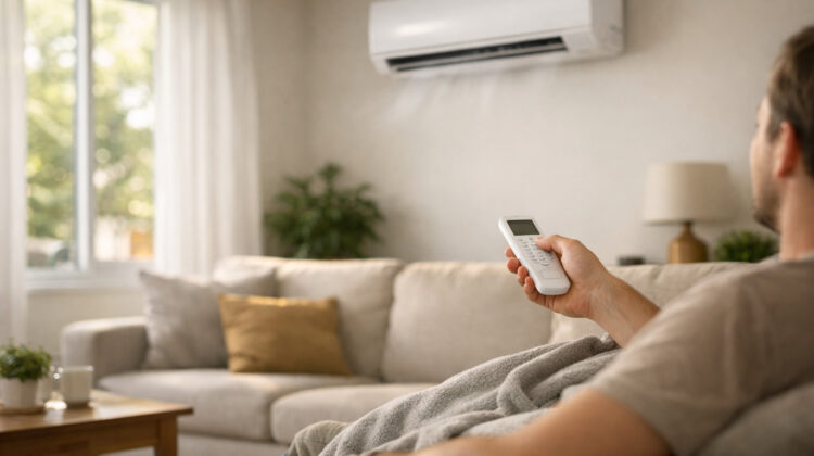 aparat de aer condiționat inverter montat într-un living modern