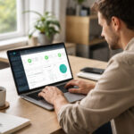 persoană analizând servicii de web hosting pe laptop