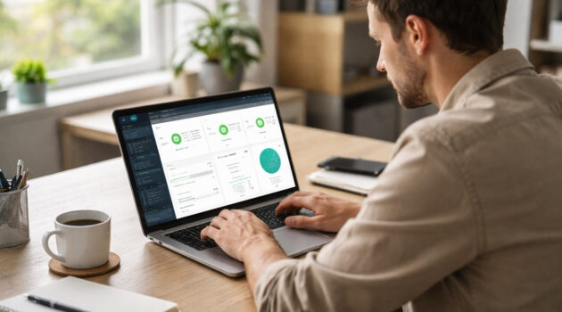 persoană analizând servicii de web hosting pe laptop