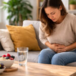 Persoana cu disconfort abdominal in living, sugestiv pentru constipatie