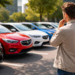 Masini moderne colorate parcate intr-o parcare urbana