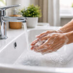 persoană spălându-se pe mâini cu săpun la chiuvetă