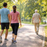 persoane care merg pe jos într-un parc pentru sănătate