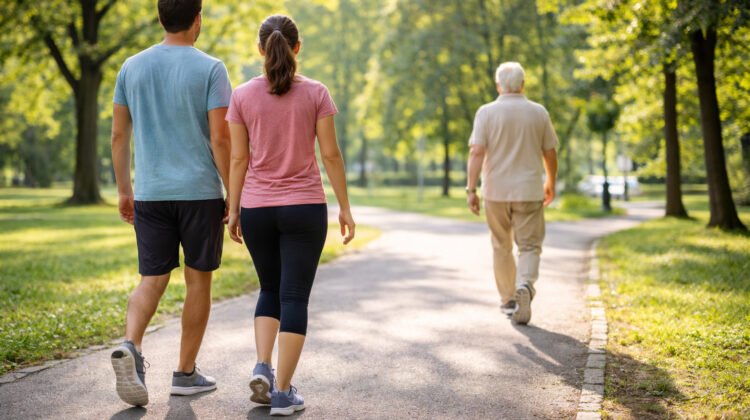 persoane care merg pe jos într-un parc pentru sănătate