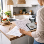 persoană planificând designul unei bucătării moderne