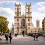 Westminster Abbey din Londra văzută din piața din față