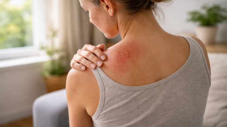 Persoana care atinge zona umarului afectata de zona zoster